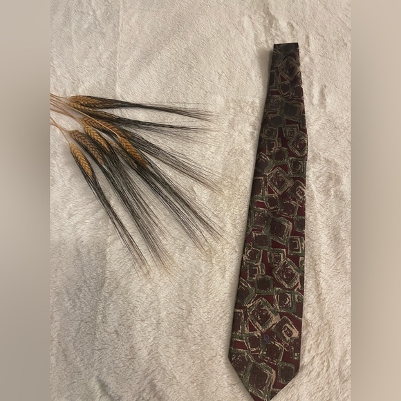 Christian Dior tie. Maroon tie with gold and green squares. EUC - Picture 1 of 3